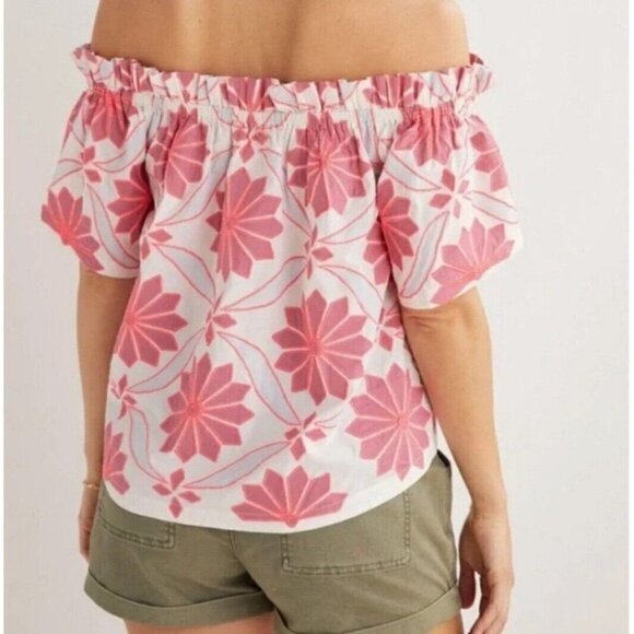 Anthropologie‎ Maeve Pink White Embroidered Off-The-Shoulder Blouse Top Size S - Picture 2 of 10